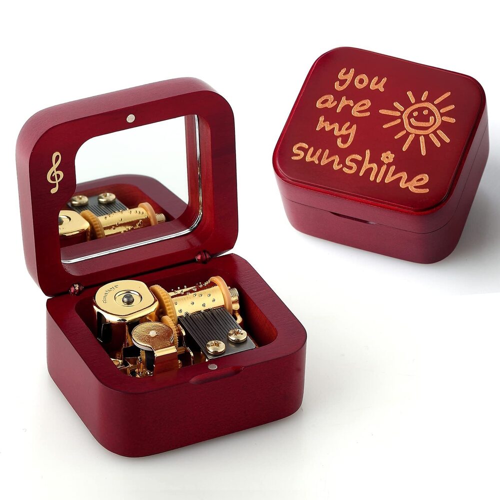 7915 Natural Solid Wood Clockwork Square Note Octave Box with Pause